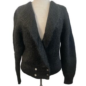 Vintage Jeremy Denholm Black Mohair Cardigan Sweater Chunky Knit Button Large L